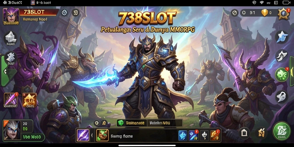 Screenshot gameplay 738SLOT menampilkan aksi pertarungan epik di dunia MMORPG.