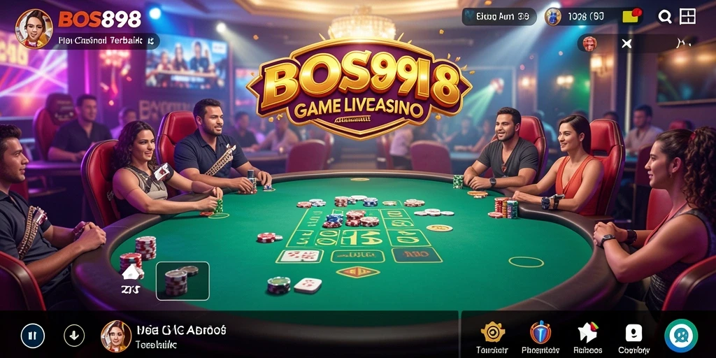 Screenshot utama BOS898 menampilkan dealer profesional beraksi dalam permainan Live Casino.