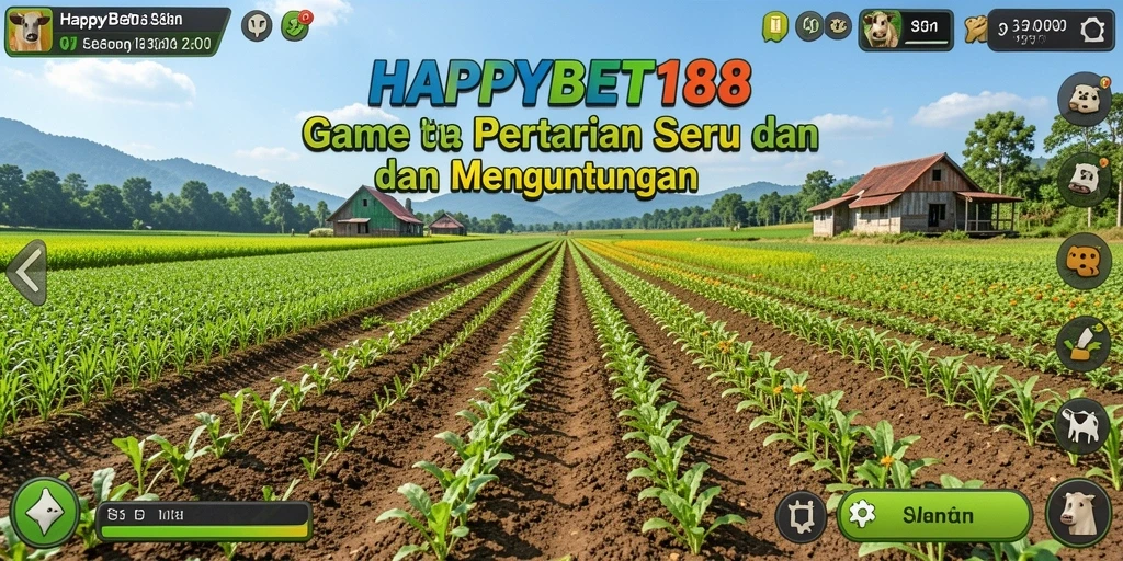 Tampilan gameplay <strong>HAPPYBET188</strong> yang memperlihatkan aktivitas bertani yang seru.