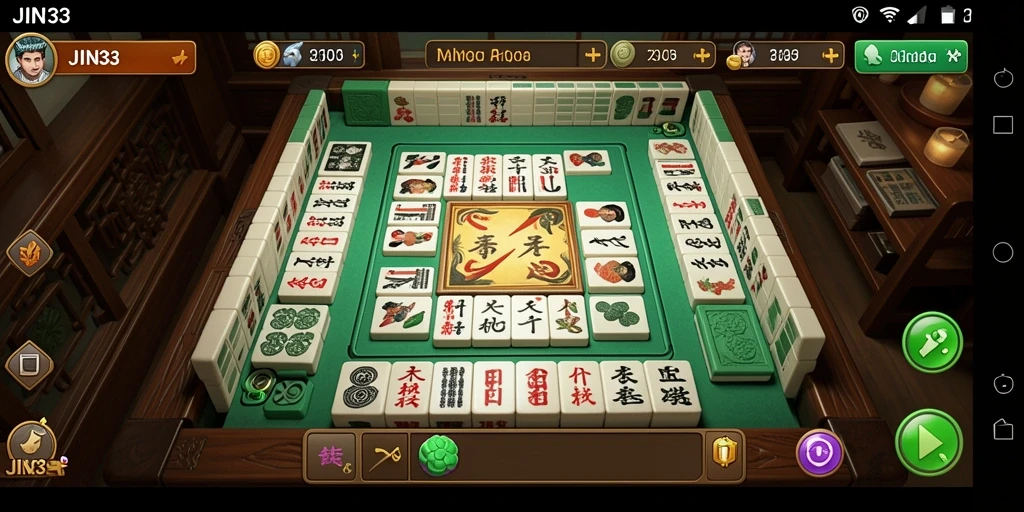 Tampilan screenshot utama JIN33 menampilkan aksi permainan Mahjong yang seru.