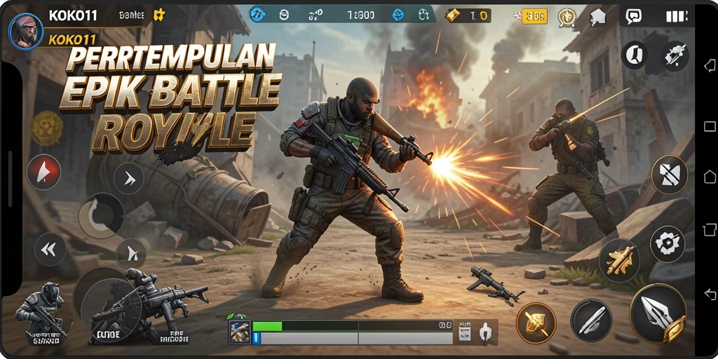 Tampilan gameplay seru dalam KOKO11, aksi Battle Royale yang mendebarkan.