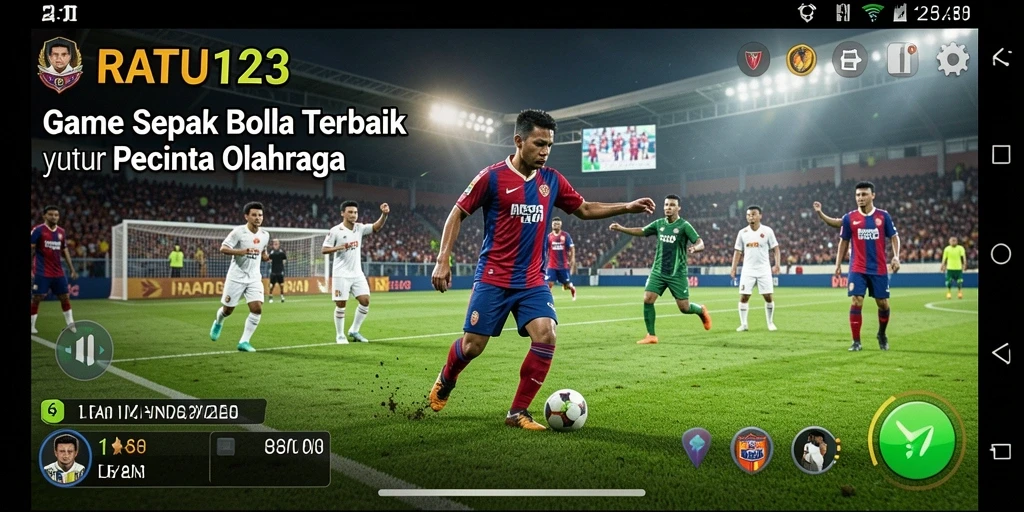 Tampilan screenshot dari gameplay <strong>RATU123</strong> yang penuh aksi di lapangan sepak bola.