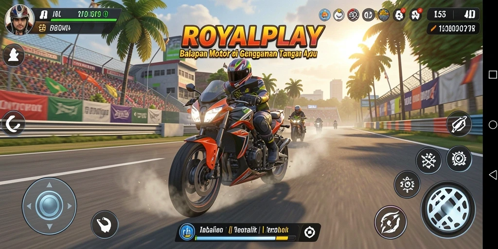 Tampilan gameplay yang menarik dalam permainan balapan motor ROYALPLAY.