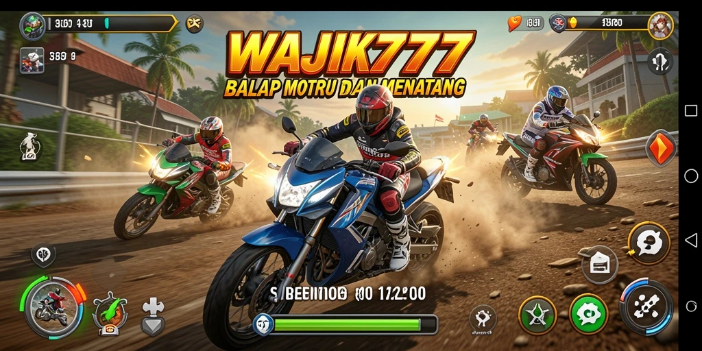 Screenshot gameplay WAJIK777 menampilkan aksi balap motor yang intens.